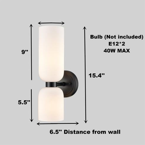Pitigliano 2-Pack Modern Black Wall Sconces 2-Light Vanity Light, Milky White Glass