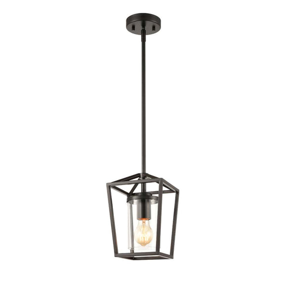 Murcia Black Cage Pendant Light with Mini Glass Cylinder Shade