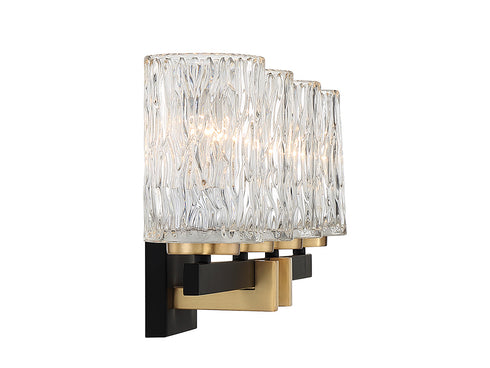 Keene 4-Light Bathroom Vanity Light in Matte Black with Warm Brass Accents