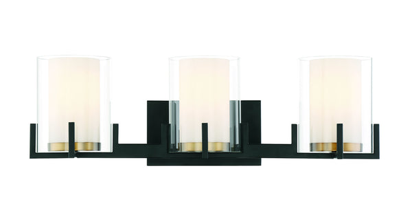 Eaton 3-Light Bathroom Vanity Light in Matte Black with Warm Brass Accents
