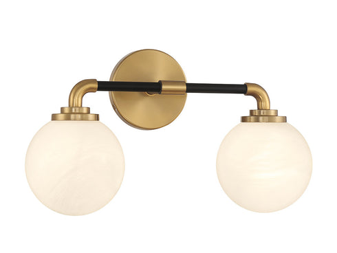 Dresden 2-Light Bathroom Vanity Light in Matte Black with Warm Brass Accents
