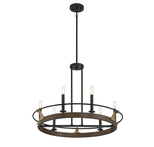 Icarus 6-Light Chandelier in Burnished Brass with Walnut