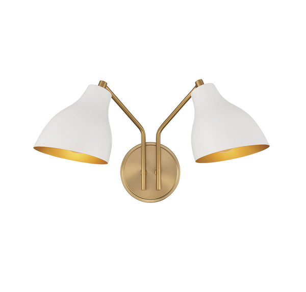 2-Light Wall Sconce in White with Natural Brass