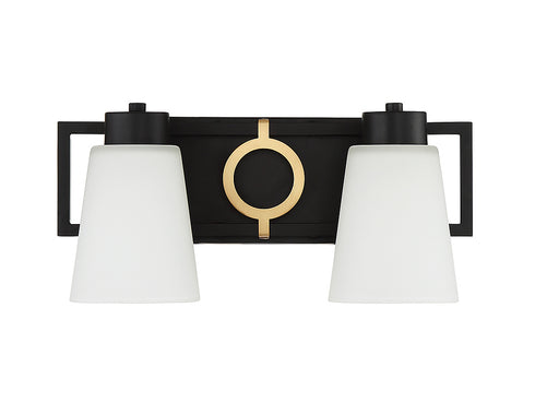 Russo 2-Light Bathroom Vanity Light in Matte Black with Warm Brass Accents