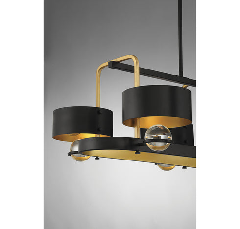 Chambord 6-Light Linear Chandelier in Vintage Black with Warm Brass Accents