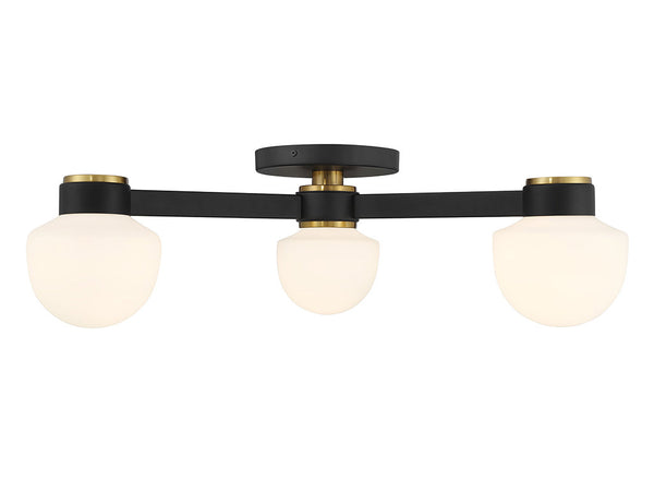3-Light Ceiling Light in Matte Black with Natural Brass