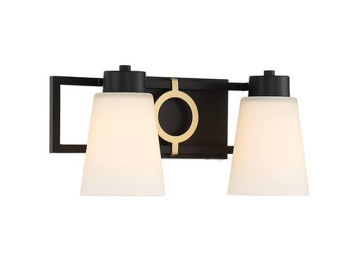 Russo 2-Light Bathroom Vanity Light in Matte Black with Warm Brass Accents