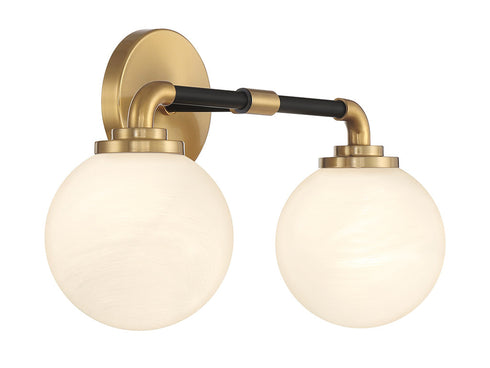Dresden 2-Light Bathroom Vanity Light in Matte Black with Warm Brass Accents