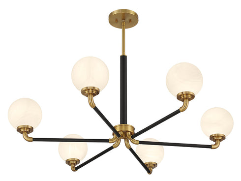 Dresden 6-Light Chandelier in Matte Black with Warm Brass Accents