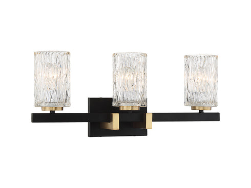 Keene 3-Light Bathroom Vanity Light in Matte Black with Warm Brass Accents