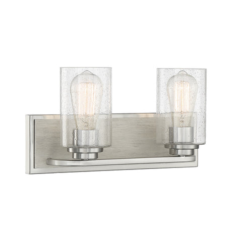 Sheppard 2-Light Bathroom Vanity Light in Satin Nickel with Greywood