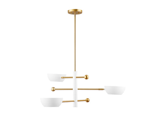3-Light Chandelier in White and Natural Brass