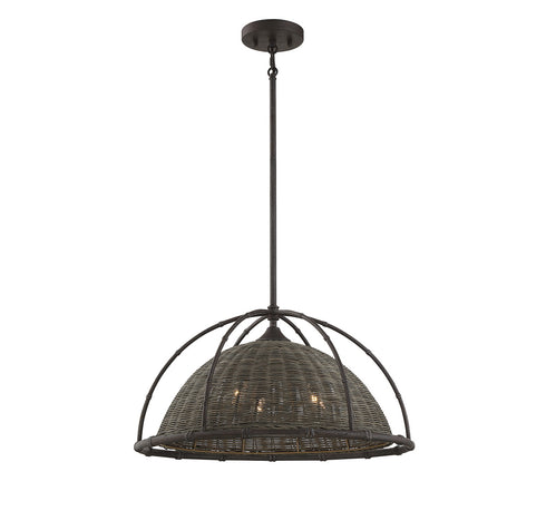 Trentino 3-Light Pendant in Gunsmoke with Gray Rattan