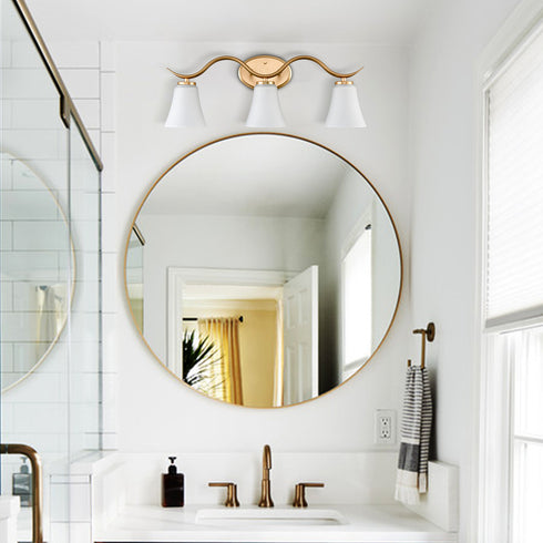 Baldo Farmhouse Black Bathroom Vanity Light Fixture with Milk Glass Shade 3-Light