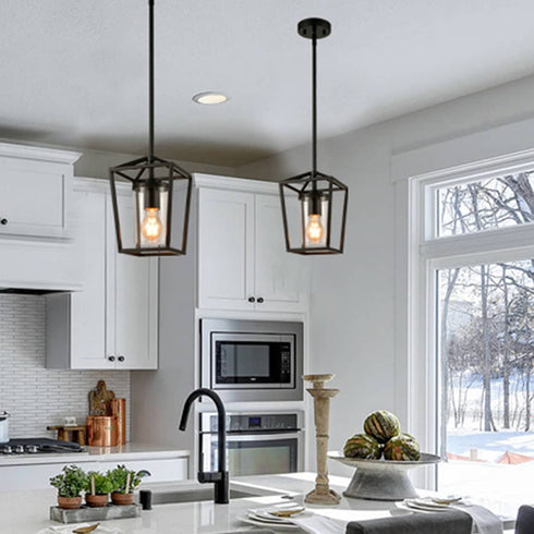 Murcia Black Cage Pendant Light with Mini Glass Cylinder Shade