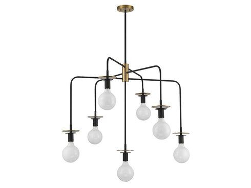 Godfrey 7-Light Chandelier in Matte Black with Warm Brass Accents