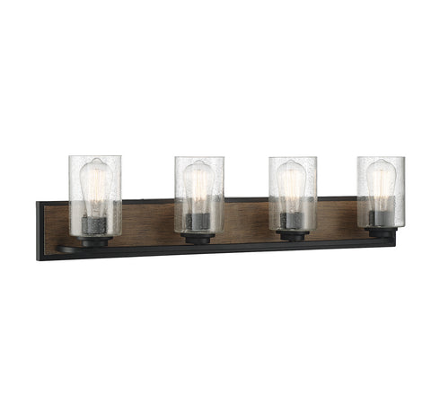 Sheppard 4-Light Bathroom Vanity Light in Satin Nickel with Greywood