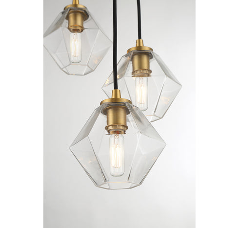 5-Light Chandelier in Natural Brass
