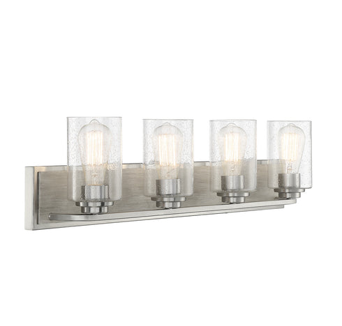 Sheppard 4-Light Bathroom Vanity Light in Satin Nickel with Greywood