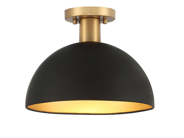1-Light Ceiling Light in Matte Black with Natural Brass