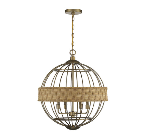 Boreal 4-Light Pendant in Burnished Brass with Rattan