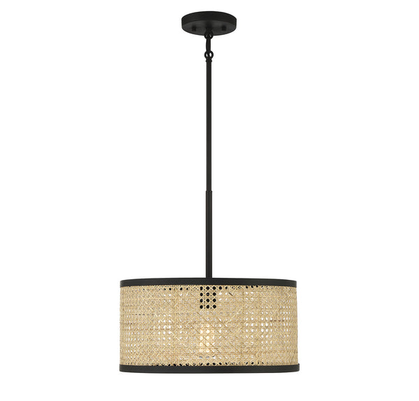 1-Light Pendant in Natural Cane with Matte Black