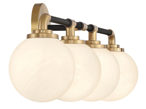 Dresden 4-Light Bathroom Vanity Light in Matte Black with Warm Brass Accents