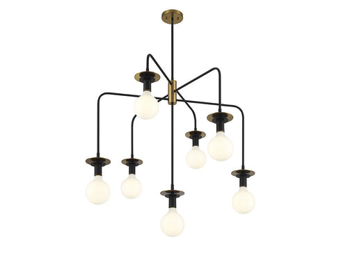 Godfrey 7-Light Chandelier in Matte Black with Warm Brass Accents
