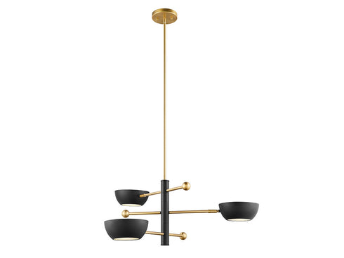 3-Light Chandelier in White and Natural Brass