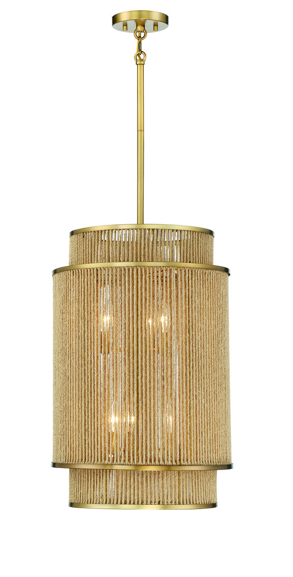 Ashburn 6-Light Pendant in Warm Brass and Rope