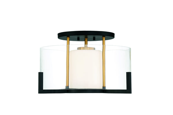 Eaton 1-Light Ceiling Light in Matte Black with Warm Brass Accents