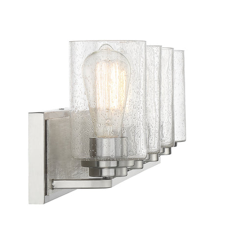 Sheppard 4-Light Bathroom Vanity Light in Satin Nickel with Greywood