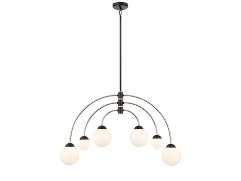 6-Light Chandelier in Matte Black with Polished Nickel
