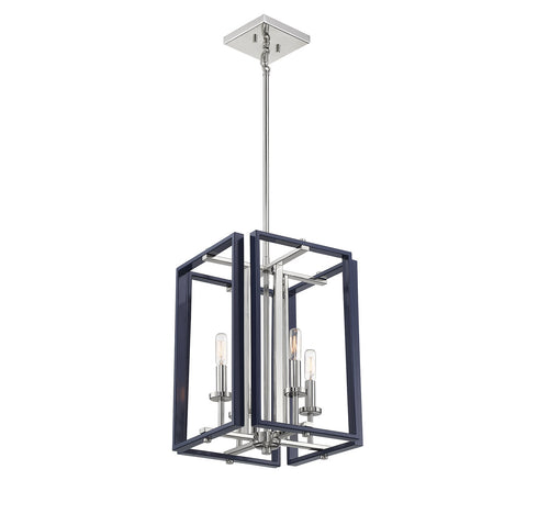 Champlin 4-Light Pendant in Navy with Polished Nickel Accents