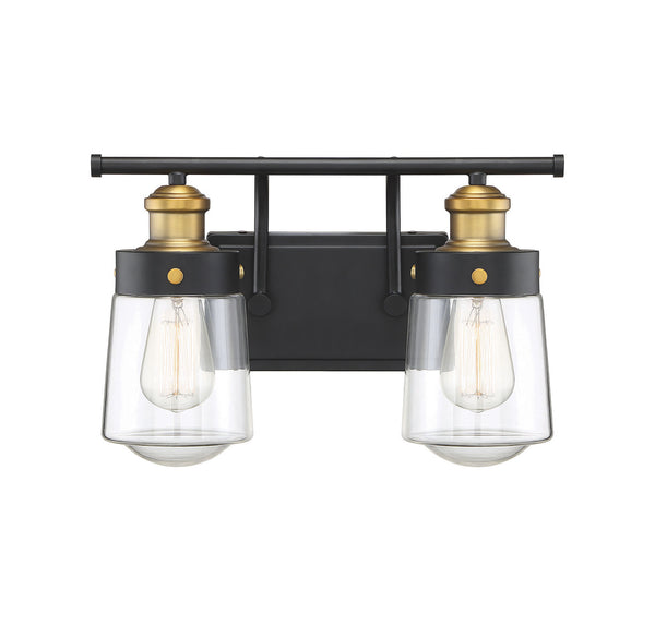 Macauley 2-Light Bathroom Vanity Light in Vintage Black with Warm Brass