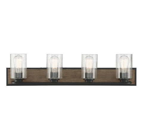 Sheppard 4-Light Bathroom Vanity Light in Satin Nickel with Greywood
