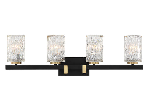 Keene 4-Light Bathroom Vanity Light in Matte Black with Warm Brass Accents