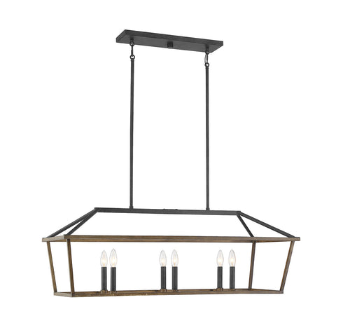 Oaklawn 6-Light Linear Chandelier in Whiskey Wood