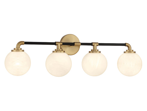 Dresden 4-Light Bathroom Vanity Light in Matte Black with Warm Brass Accents