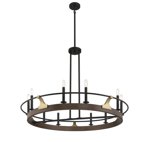 Icarus 10-Light Chandelier in Burnished Brass with Walnut