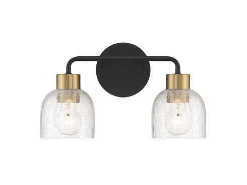 Flagler 2-Light Bathroom Vanity Light in Matte Black with Warm Brass Accents