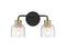 Flagler 2-Light Bathroom Vanity Light in Matte Black with Warm Brass Accents