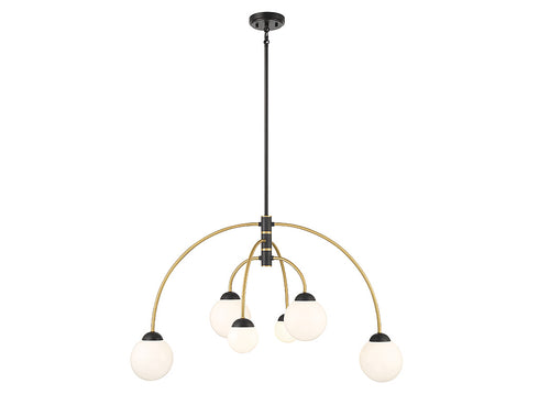 6-Light Chandelier in Matte Black with Polished Nickel