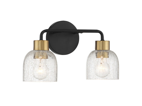 Flagler 2-Light Bathroom Vanity Light in Matte Black with Warm Brass Accents