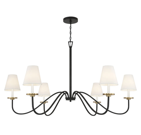 6-Light Chandelier in Black with Natural Brass Accents