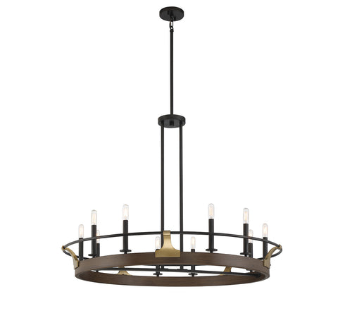 Icarus 10-Light Chandelier in Burnished Brass with Walnut