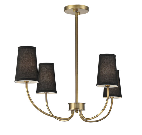 4-Light Chandelier in Natural Brass