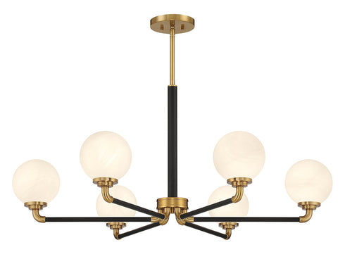 Dresden 6-Light Chandelier in Matte Black with Warm Brass Accents