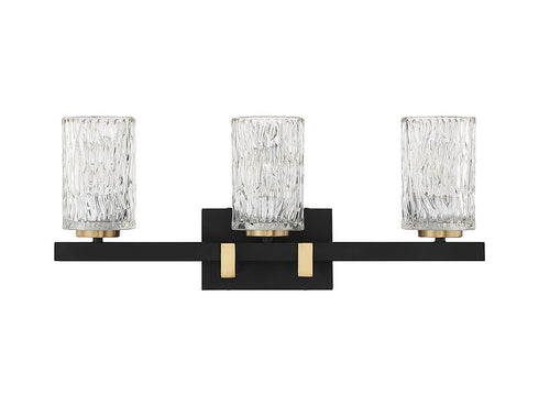 Keene 3-Light Bathroom Vanity Light in Matte Black with Warm Brass Accents