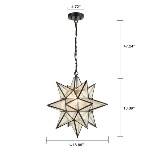 Moravian Star Pendant Chandelier Seeded Glass Black 19 Inches